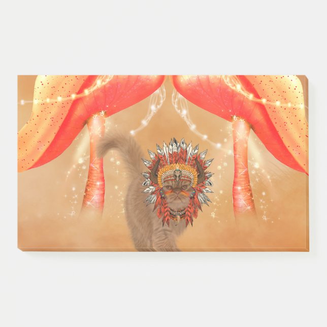 Hübsche Katze mit indianischer Kopfhaut Post-it Klebezettel (Vorderseite)