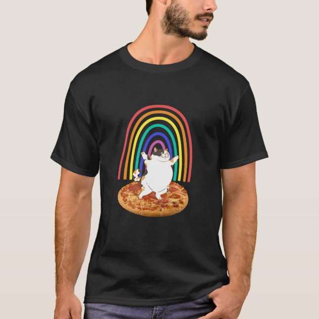 Hübsche Katze mit Pizza Regenbogen T-Shirt (Vorderseite)