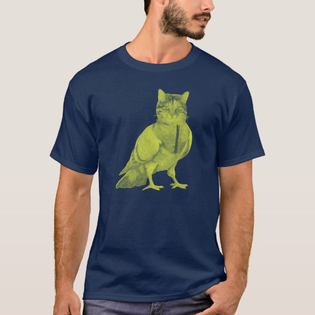 Hübsche Katze mit Taube und Vogeldesign T-Shirt (Vorderseite)