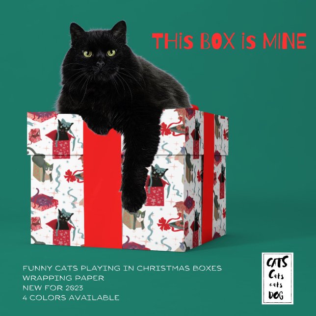 Hübsche Katzen in Weihnachtskästen Weiß Rot Grün Geschenkpapier (Von Creator hochgeladen)