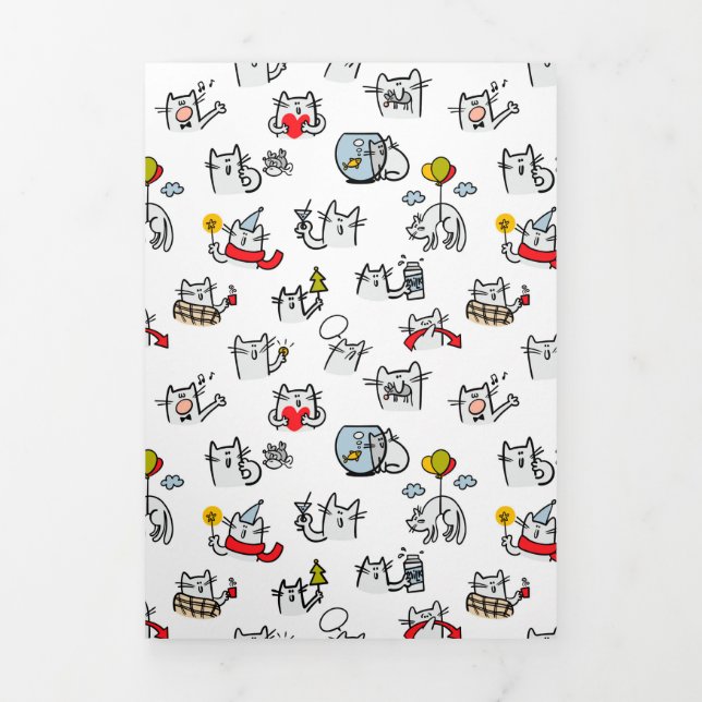 Hübsche Katzen, Milch und Magie. Dreifach Gefaltete Einladung (Cover)