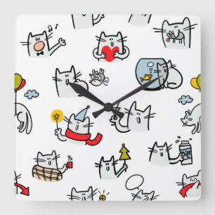 Hübsche Katzen, Milch und Magie. Quadratische Wanduhr