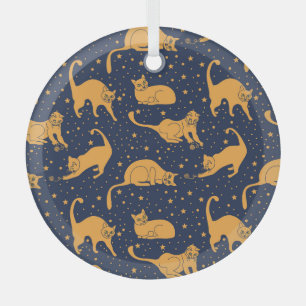 Hübsche Katzen, Sterne, Weltraummuster. Ornament Aus Glas