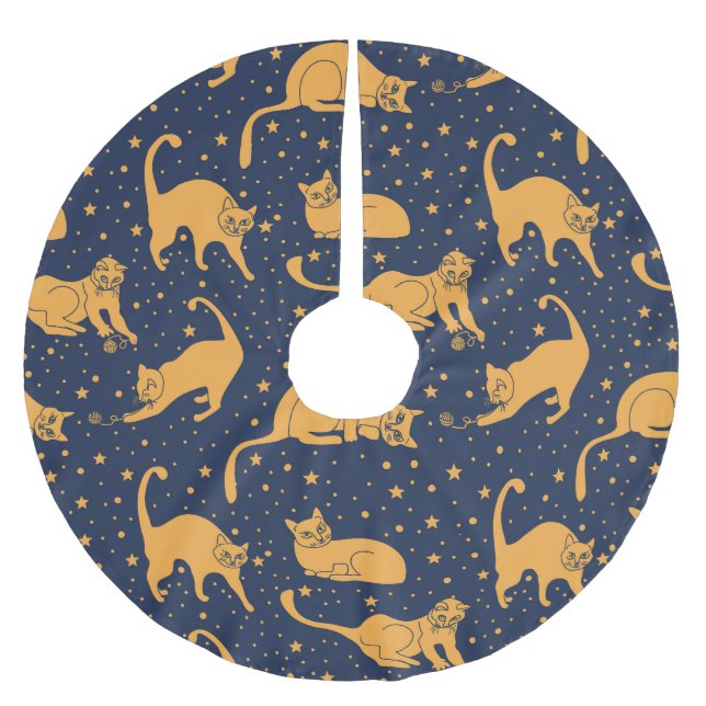 Hübsche Katzen, Sterne, Weltraummuster. Polyester Weihnachtsbaumdecke (Vorderseite)