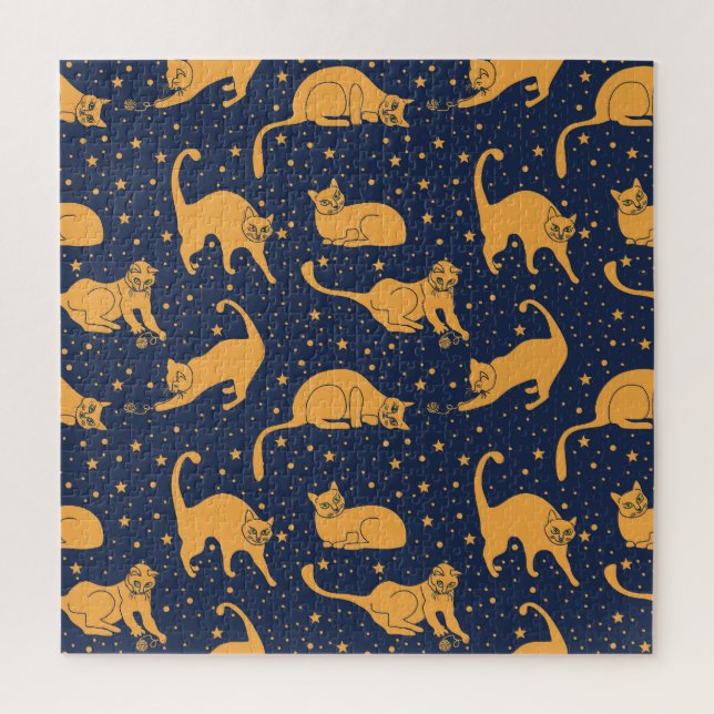 Hübsche Katzen, Sterne, Weltraummuster. Puzzle (Vertikal)