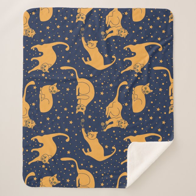 Hübsche Katzen, Sterne, Weltraummuster. Sherpadecke (Vorderseite)