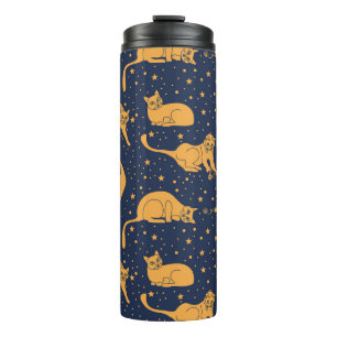 Hübsche Katzen, Sterne, Weltraummuster. Thermosbecher