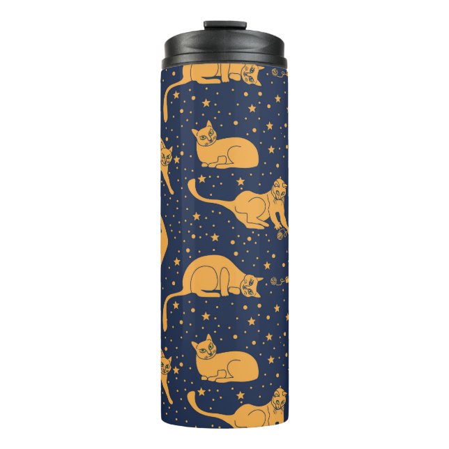Hübsche Katzen, Sterne, Weltraummuster. Thermosbecher (Vorderseite)