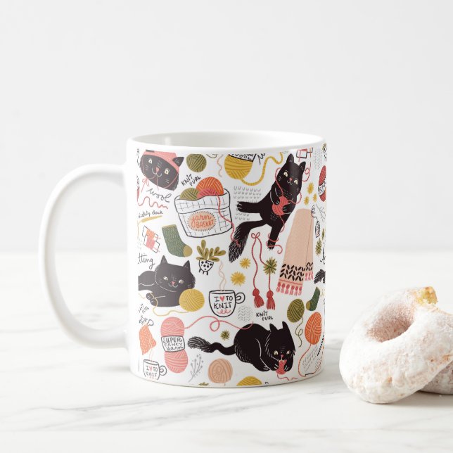 Hübsche Katzen und Garne Kaffeetasse (Mit Donut)