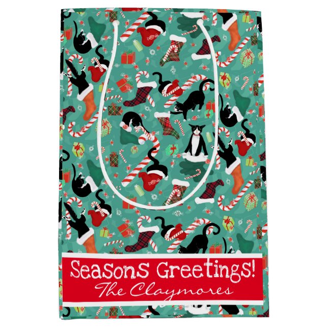 Hübsche Katzen und Strumpf, maßgeschneiderte mitte Mittlere Geschenktüte (Vorderseite)