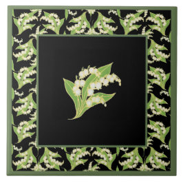 Hübsche Keramik-Fliese: Maiglöckchen, Schwarzes Fliese