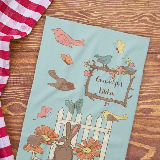Hübsche Kernvögel und Tiere Personalisiert Geschirrtuch (Von Creator hochgeladen)