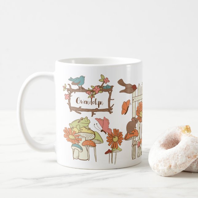 Hübsche Kernvögel und Tiere Personalisiert Kaffeetasse (Mit Donut)
