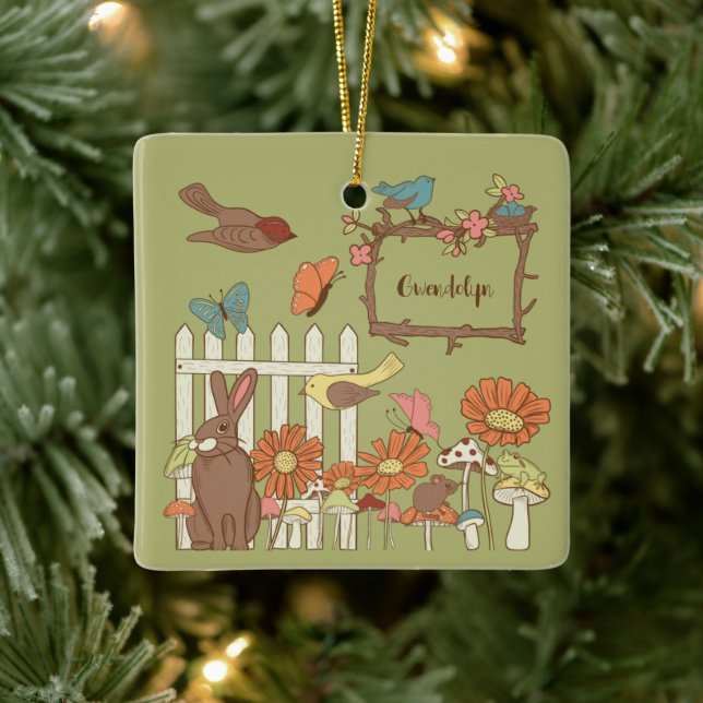 Hübsche Kernvögel und Tiere Personalisiert Keramikornament (Baum)