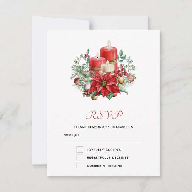 Hübsche Kerzen und Poinsettia Bouquet RSVP Karte (Vorderseite)