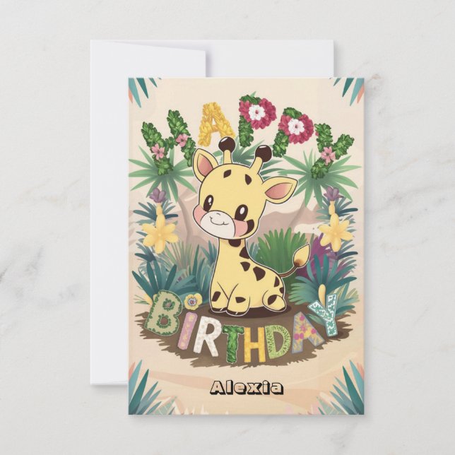 Hübsche Kinder Giraffe Geburtstag Karte (Vorderseite)