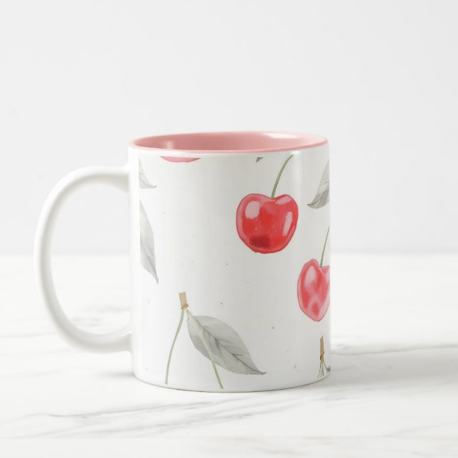 Hübsche Kirschfrucht Muster Zweifarbige Tasse (Links)