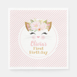 HÜBSCHE KITTY Pink & Gold Girl Geburtstag Serviette