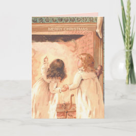 Hübsche kleine Mädchen warten Weihnachten Karte