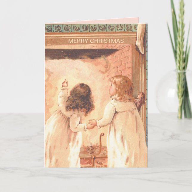 Hübsche kleine Mädchen warten Weihnachten Karte (Vorderseite)