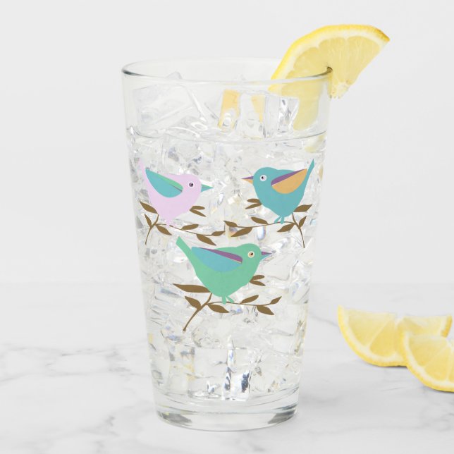 Hübsche kleine Vögel in Zweigen Glas (Rückseite Ice)