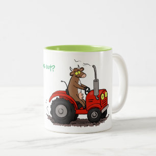 Hübsche Kuh mit rotem Traktor Cartoon Zweifarbige Tasse