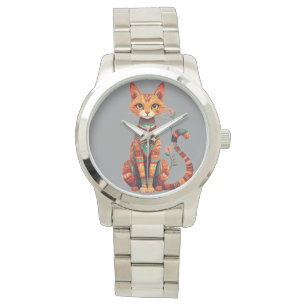Hübsche künstlerische Katze mit floralem Zweig Armbanduhr
