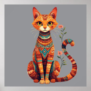 Hübsche künstlerische Katze mit floralem Zweig Poster