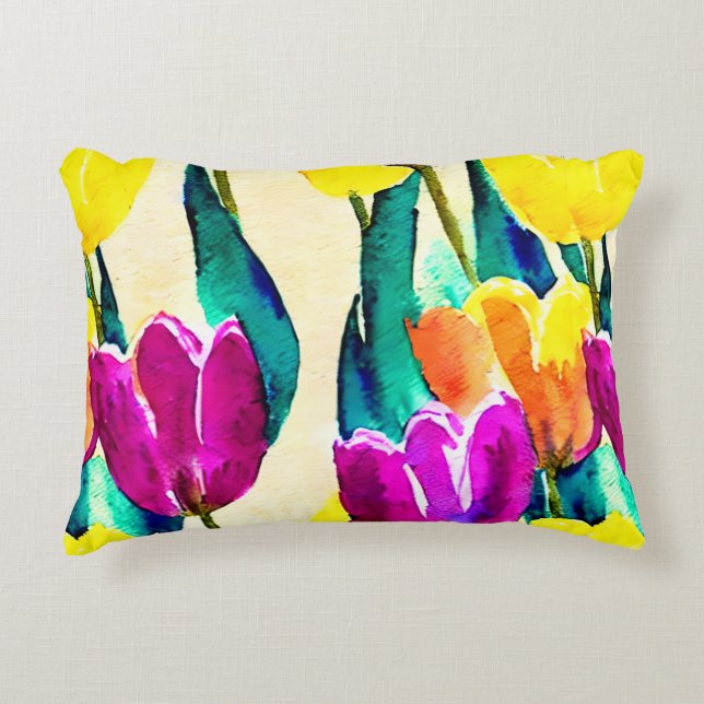 Hübsche künstlerische Tulpenkunst Wasserfarbe Lila Dekokissen (Vorderseite)