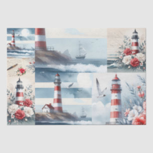 Hübsche Küsten-Weihnachts-Leuchtturm-Collage Seidenpapier