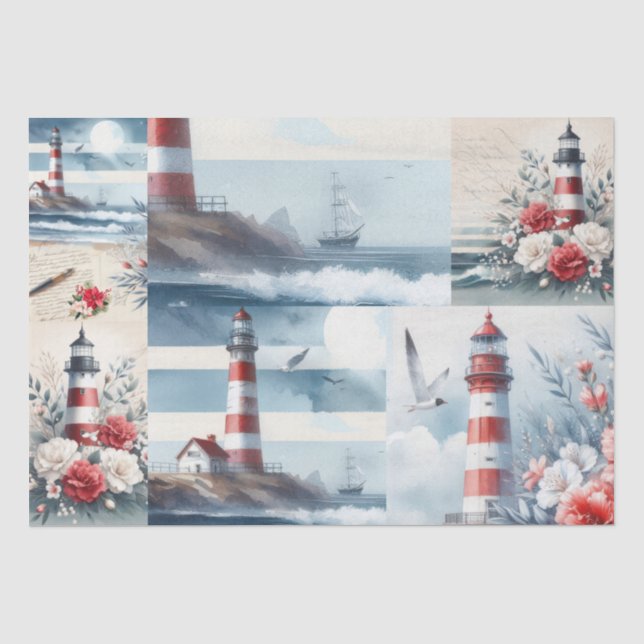 Hübsche Küsten-Weihnachts-Leuchtturm-Collage  Seidenpapier (Vorderseite)