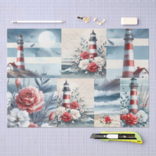 Hübsche Küsten-Weihnachts-Leuchtturm-Collage Seidenpapier