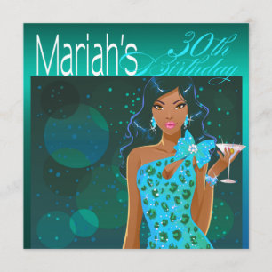 Hübsche Lady Birthday Cocktail Party aquamarin/aqu Einladung