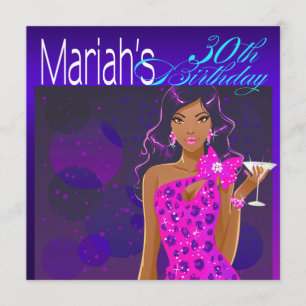 Hübsche Lady Birthday Cocktail Party Cobalt/Fuschi Einladung