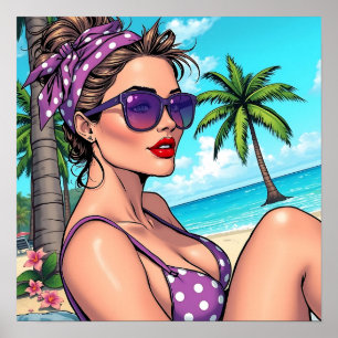 Hübsche Lady in Bikini Retro Breach Poster