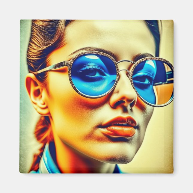 Hübsche Lady mit Blauer Sonnenbrille mit Reflektio Magnet (Vorne)