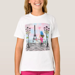 Hübsche Lady mit rosa Herzballon - I Liebe Paris T-Shirt