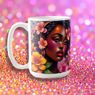 Hübsche Lady of Color Pink Blume - Musikalische Hi Kaffeetasse