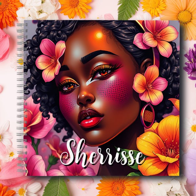 Hübsche Lady of Color Pink Blume Personalisiert Notizbuch (Von Creator hochgeladen)