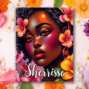 Hübsche Lady of Color Pink Blume Personalisiert Notizbuch