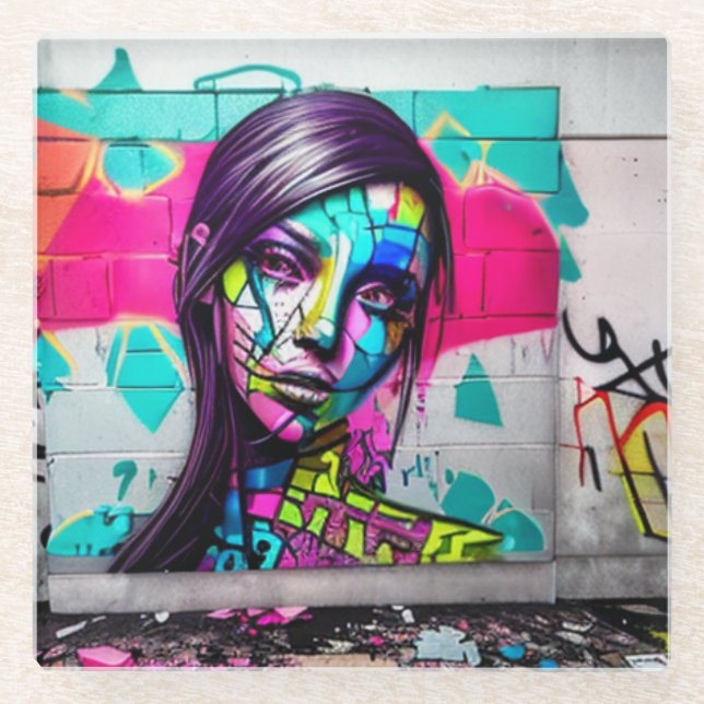 Hübsche Lady Urban Art Colorful Graffiti Glasuntersetzer (Vorderseite)