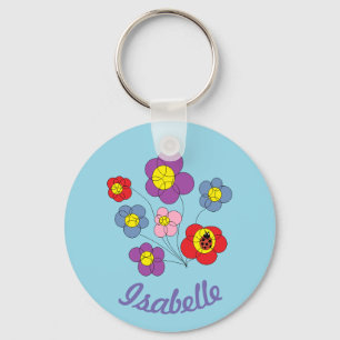 Hübsche Ladybug und Blume Kunst Personalisiert Schlüsselanhänger