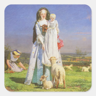 Hübsche Lämmer von Ford Madox Brown Quadratischer Aufkleber