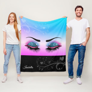 Hübsche Lashes - Rosa und Blau - Glitzer Fleecedecke
