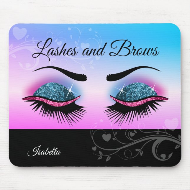 Hübsche Lashes - Rosa und Blau - Glitzer Mousepad (Vorne)