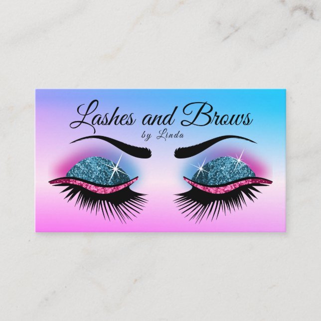 Hübsche Lashes - Rosa und Blau - Glitzer Visitenkarte (Vorderseite)