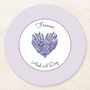 Hübsche Lavendel Weiße Streifen Hochzeit Runder Pappuntersetzer
