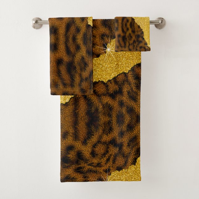 Hübsche Lederleopardendrucke mit Glitzer Badhandtuch Set (Insitu)