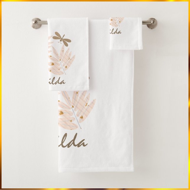 Hübsche Libelle und Blätter Feminine Badhandtuch Set (Bookmark my store! https://www.zazzle.com/store/capricepetit)