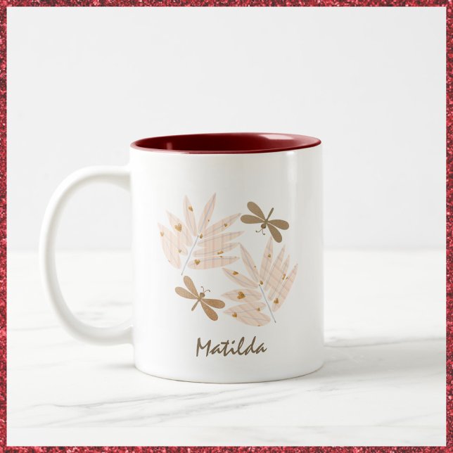Hübsche Libelle und Blätter Feminine Zweifarbige Tasse (Von Creator hochgeladen)